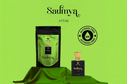 Saumya Attar 10ml bottle, a luxurious and alcohol-free fragrance inspired by Indian traditions, featuring pure sandalwood oil, rose essence, and natural musk, perfect for every occasion.