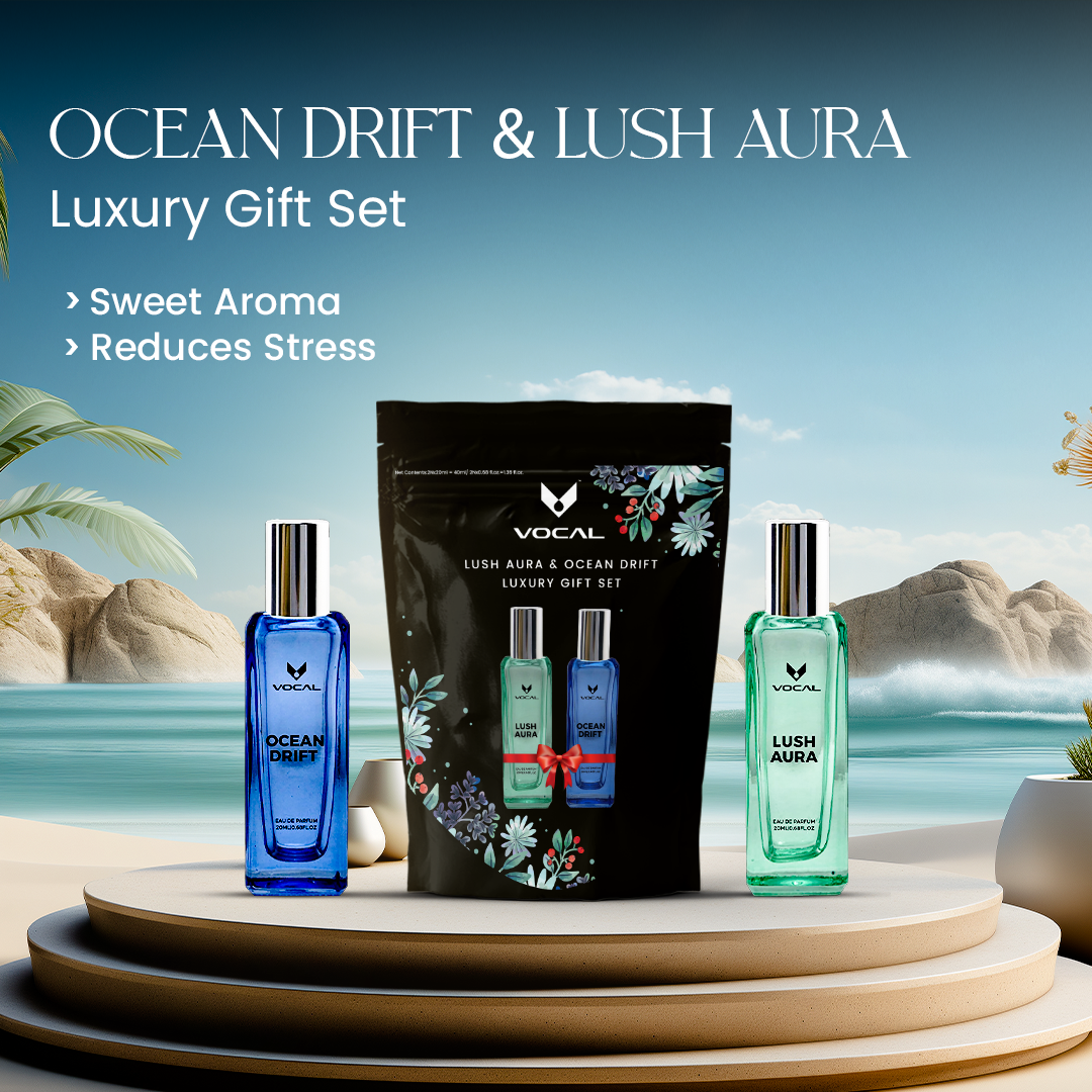 Ocean Drift & Lush Aura Luxury Gift Set - 2 x 20ml Perfumes for Men & Women | Vocal Cosmetics