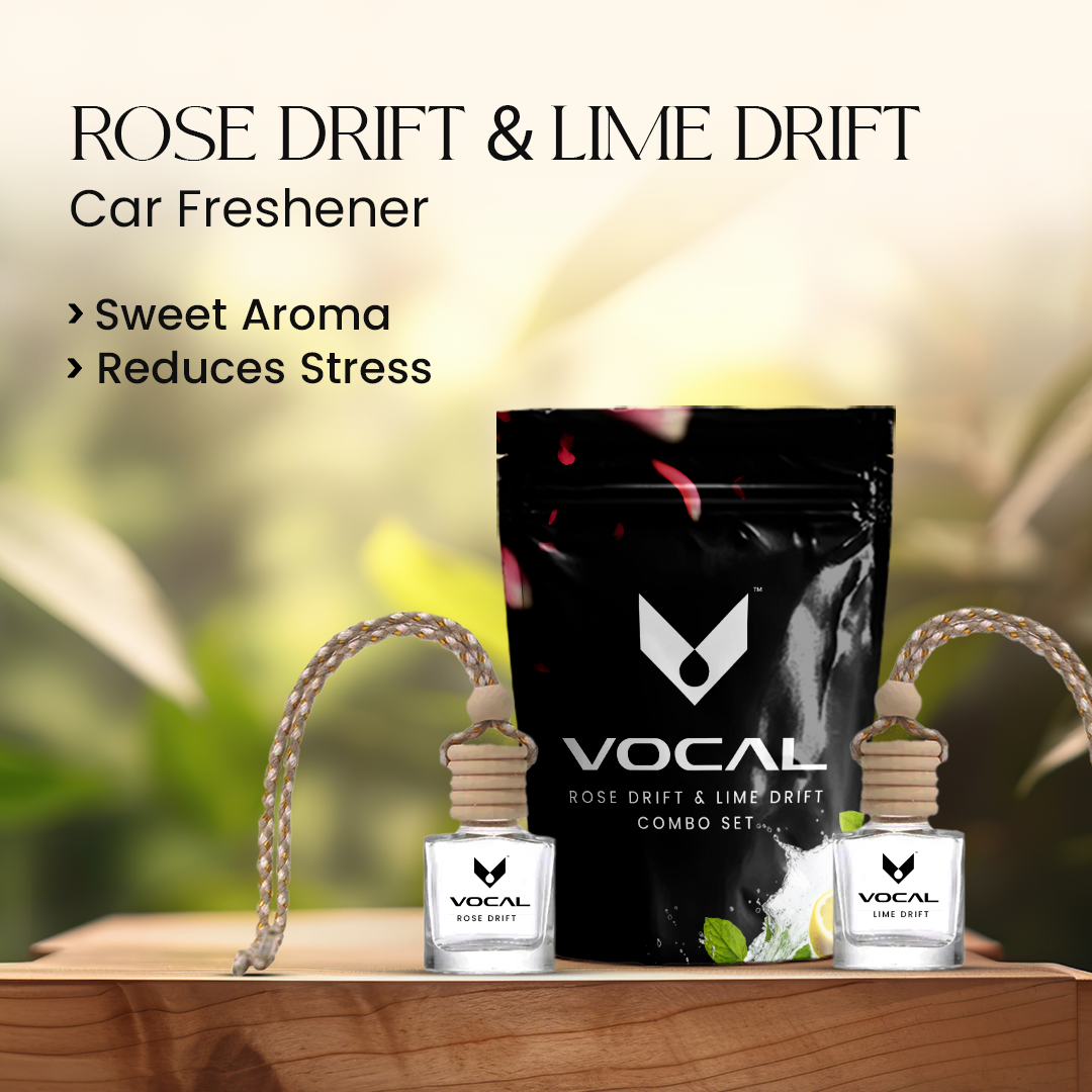 Rose Drift & Lime Drift Car Freshener Combo - 2 x 10ml Car Perfumes for Men & Women | Vocal Cosmetics